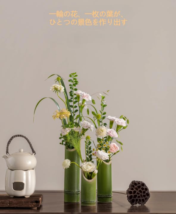 花瓶 竹 3点セット　竹型花瓶 Amazon.co.jp: Aoccqkf 3点セット竹筒花瓶 フラワープランター